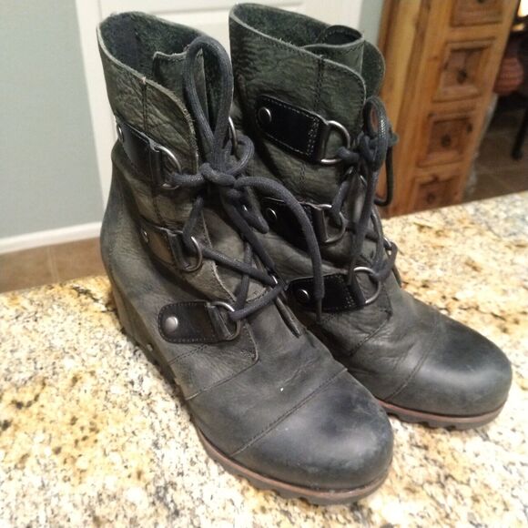 Sorel Joan of Arctic Brown Leather Lace Up Wedge Boots NL1987-028 Women's Sz 6.5 - Picture 12 of 13